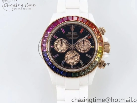 0102 SmartChoice Rolex Daytona Rainbow 40mm Cer Cer Black Dial NOOB SA4130 Super Clone 1732